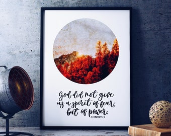 Dio non ci ha dato uno spirito di paura, ma di potenza - 2 Timoteo 1:7 - stampe cristiane - regali cristiani - regalo per il battesimo - decorazione murale
