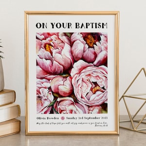 Impression de fleurs de baptême personnalisée - cadeau de baptême - cadeau personnalisé - carte de baptême - baptême adulte