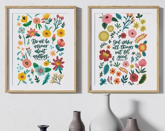 Set Of 2 Faith Encouragement Prints - Romans 8v28 Print - Philippians 4v6 Print - Christian Print Set - Christian Gifts - home decor