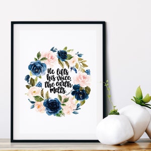 Il élève sa voix, impression The Earth Melts - Psaume 46:6 - estampes chrétiennes - art de versets bibliques - cadeaux chrétiens - cadeau de baptême - art mural