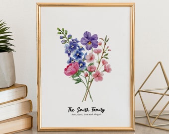 Personalised Birth Flowers Family Print - Family gift - Mother's Day Gift - Personalised Family Print - Birthday Gift