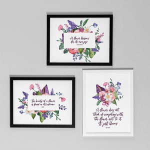 Set Of 3 Flower Inspirational Quote Print Set - Watercolor Art - Wall Decor - Wall Art