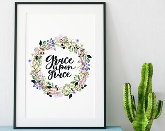 Stampa "Grazia su Grazia" - stampe cristiane - arte con versetti biblici - regali cristiani - regalo per battesimo - decorazione murale