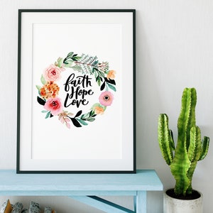 Faith Hope Love Print - estampes chrétiennes - art du verset de la Bible - cadeaux chrétiens - cadeau de baptême - art mural