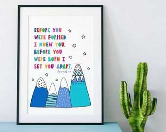 Before You Were Formed I Knew You Bright Kids Print - Jeremiah 1:5  - Nursery Art - Christian Gifts - Kids Prints - New Baby