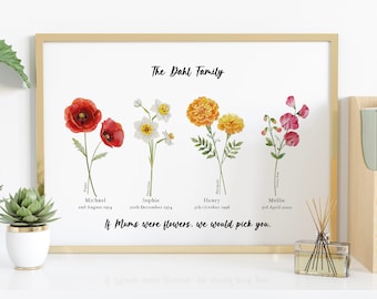 Personalised Birth Flowers If Mums Were Flowers Landscape Print - Mother's Day Gift - Personalised Family Print - Birthday Gift - Grandma