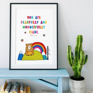 You Are Fearfully and Wonderfully Made Bright Kids Print - Psalm 139:14 - Nursery Art - Wall Art - Kids Prints - New Baby - Christian Gifts