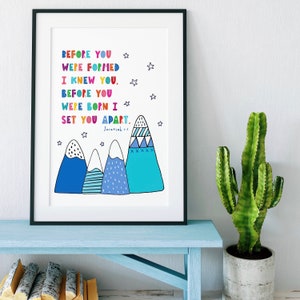 Impression enfant Je vous connaissais avant votre formation - Jérémie 1:5 - oeuvre d'art pour chambre d'enfant - cadeaux chrétiens - gravures pour enfants - nouveau-né