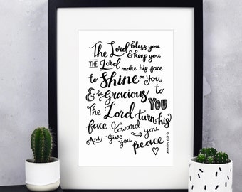 The Lord bless You And Keep You Print - Numbers 6:24-26 - christian prints - bible verse art - christian gifts - baptism gift - wall art