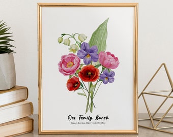 Personalised Birth Flowers Our Family Bunch Print - Grandma Gift - Mother's Day Gift - Personalised Family Print - Birthday Gift