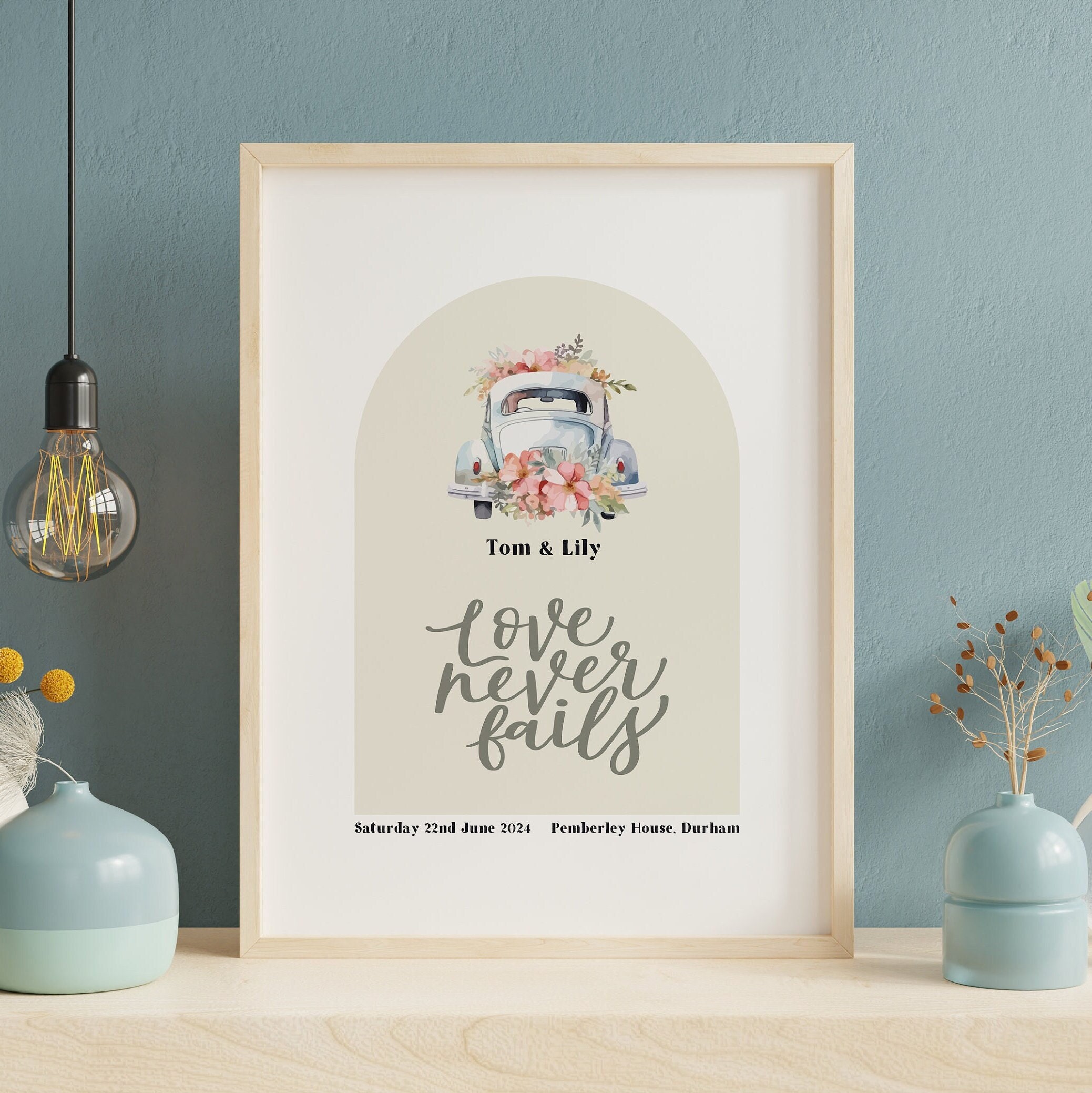 Personalised Wedding Print - Love Never Fails - Wedding Car -Wedding Gift - Anniversary Gift - Personalised Gift - Choose Design