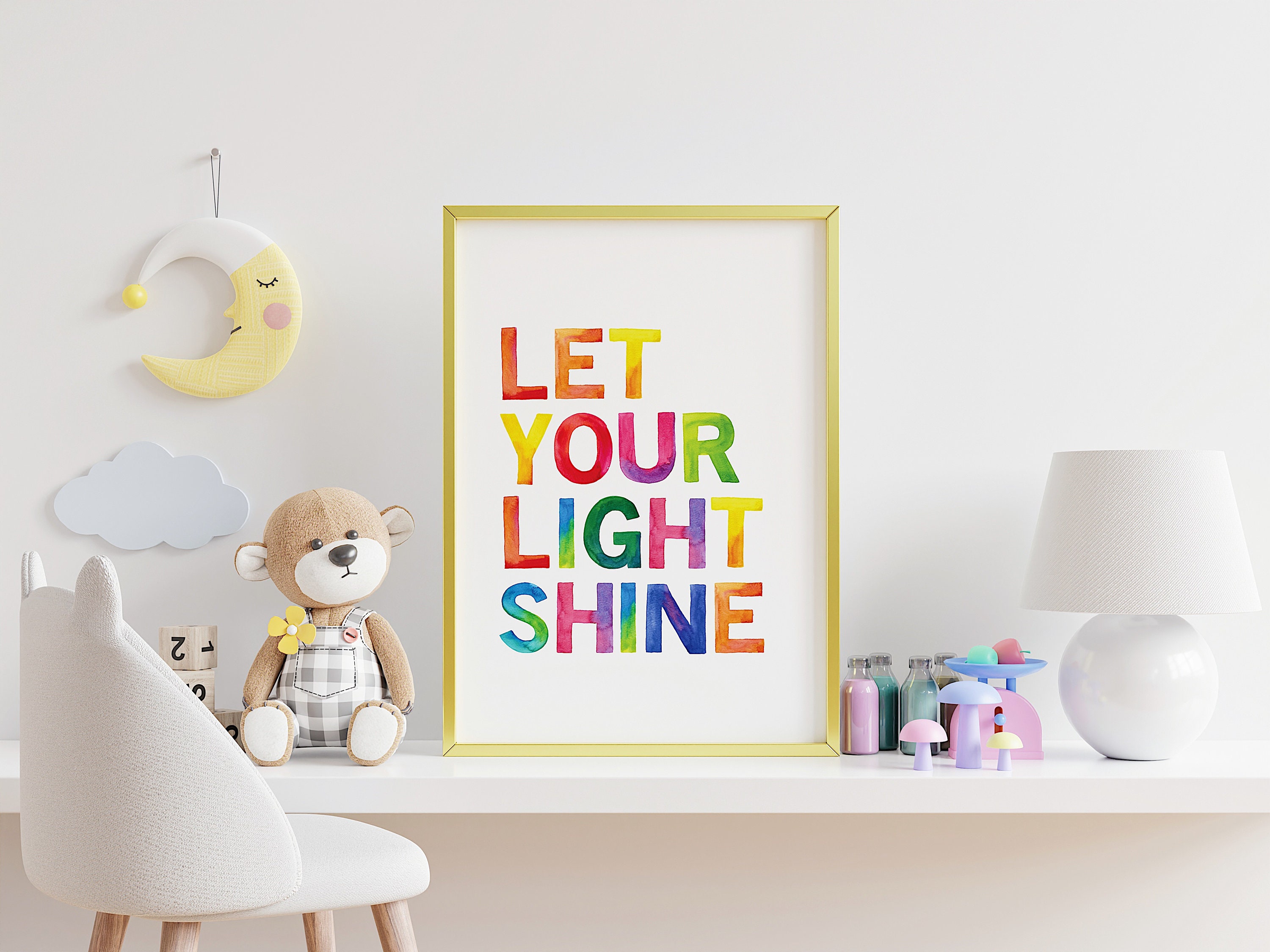 Let Your Light Shine Rainbow Print - Nursery Art - Nursery Decor - Wall ...