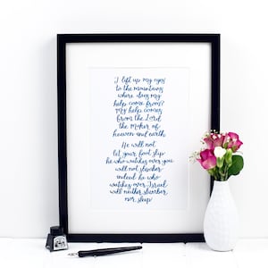 Impression Je lève les yeux sur les montagnes - Psaume 121:1-4 - cadeaux chrétiens - estampes chrétiennes - impression de versets bibliques - cadeau de baptême