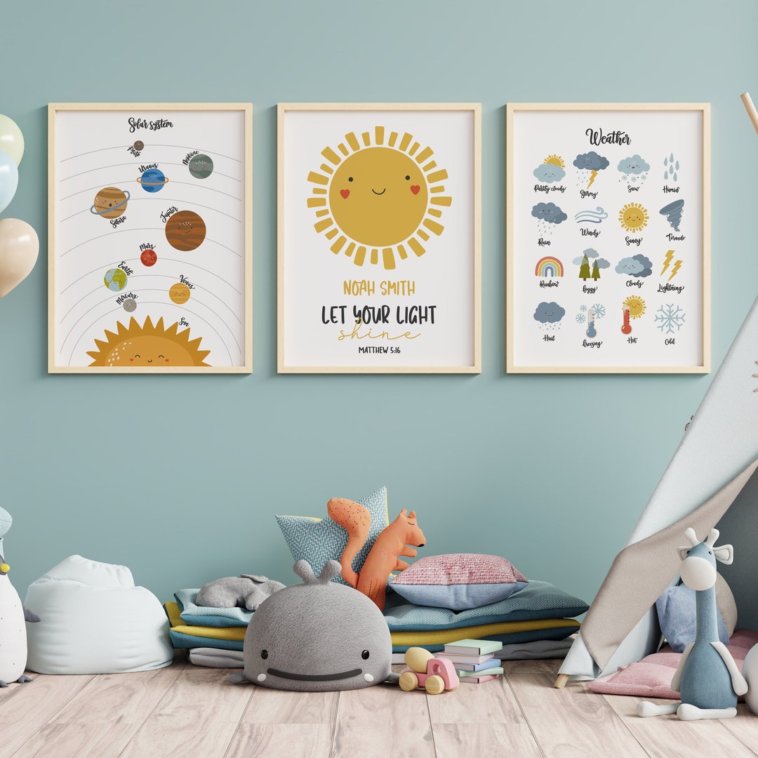 Set of 3 Personalised Solar System Print Set - Home Decor - Nursery Art ...