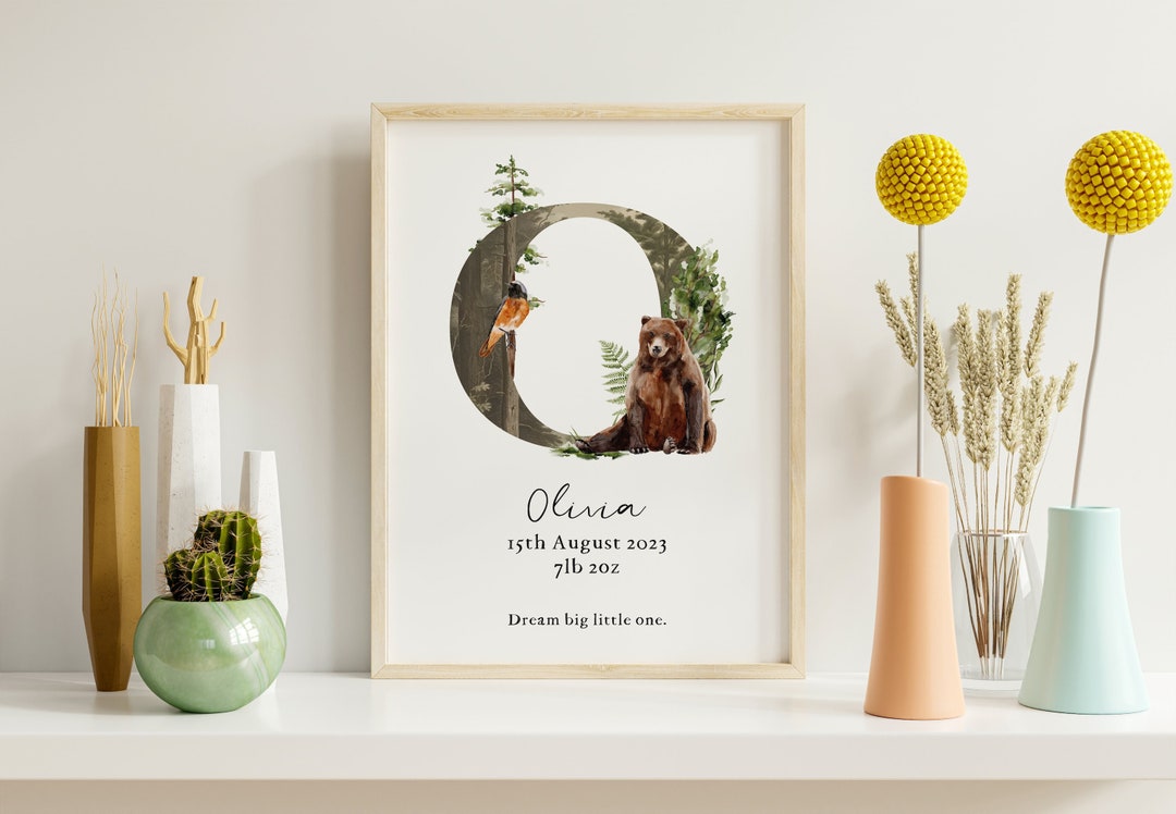 Personalised Woodland Baby Birth Print With Quote - Nursery Wall Art ...