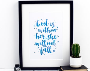 God Is Within Her She Will Not Fall Print - Psalm 46:5 - christian gifts - christian print - bible verse print - baptism gift - gift for her