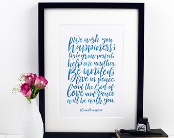 We Wish You Happiness Print - 2 Corinthians 13:11 - christian prints - bible verse art - christian gifts - baptism gift - wall art