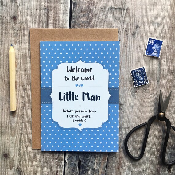 Herzliche Neugeborenen-Glückwunschkarte 'Hello There Little Man' – Niedliches Design Mit Umschlag