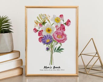 Personalised Birth Flowers Mum&#39;s Bunch Print - Grandma&#39;s Bunch - Mother&#39;s Day Gift - Personalised Family Print
