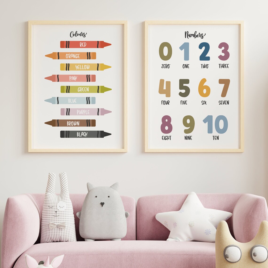 Set of 2 Colours and Numbers Educational Print Set - Nursery Prints ...