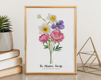 Personalised Birth Flowers Family Print - Family gift - Mother&#39;s Day Gift - Personalised Family Print - Birthday Gift