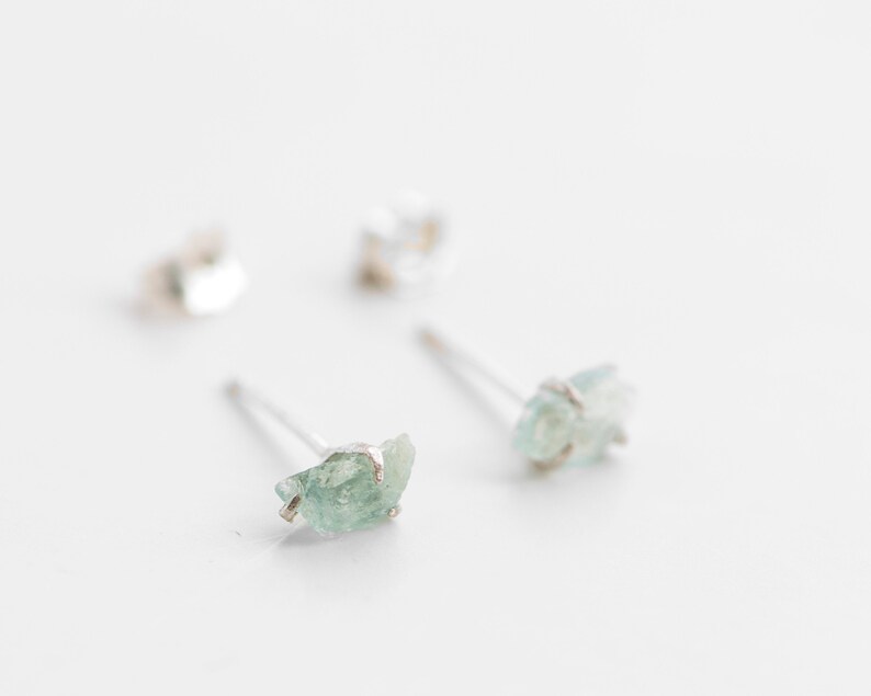 Aquamarine Stud Earrings Aquamarine Earring Raw Crystal Etsy