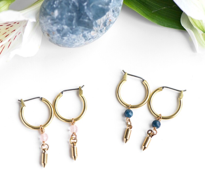 Love Not War Hoop Earrings with Rose Quartz /& Aquamarine by Charlie Girl Gems