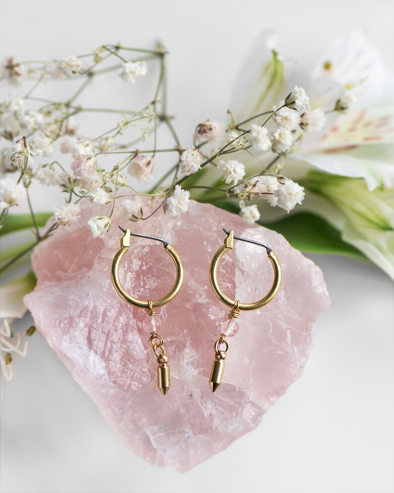 Love Not War Hoop Earrings with Rose Quartz /& Aquamarine by Charlie Girl Gems