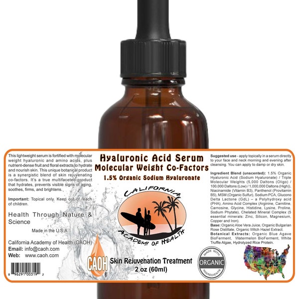 Hyaluronic Acid Facial Serum 2 oz - Made with Organic Ingredients from CAOH