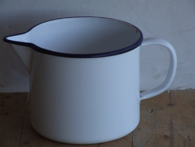 Vintage Enameled //Jug White//White Enamel jug//jug//enamel jug image 5