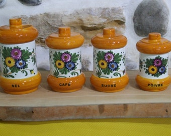 Set of Kitchen Canisters // salt // coffee // sugar // pepper // retro //