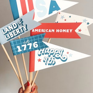 Americana Printable Pack, 4th of July Pennant, Memorial Day Pennant, Patriotic Pennant, American Pennant