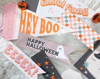 Banderines y etiquetas de Halloween: Decoración imprimible para fiestas (descarga digital)