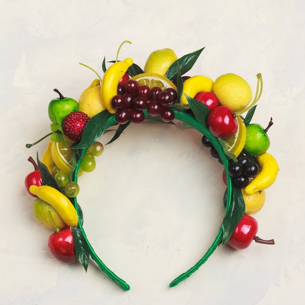 Coiffe de fruits Couronne de citron d’été Adulte Couronne florale jaune rouge Fête de douche nuptiale Bandeau de fruits Coiffe de festival Couronne de pomme cerise