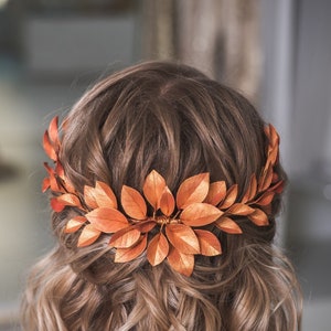 Wedding hair accessory Rose gold Floral comb Leaf hair piece Bridal headpiece Fall goddess hairpiece comb Rustic Back  Greek Bridesmaids