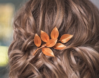 Gold hair accessories Floral comb Leaf hair piece Bridal headpiece Fall Wedding hair comb Rustic Flower Rose Gold Bridesmaids hair piece