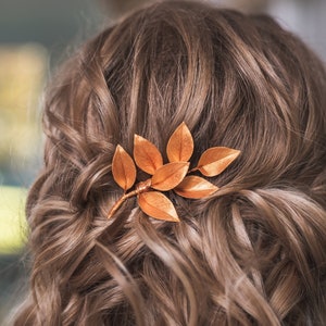Gold hair accessories Floral comb Leaf hair piece Bridal headpiece Fall Wedding hair comb Rustic Flower Rose Gold Bridesmaids hair piece image 1
