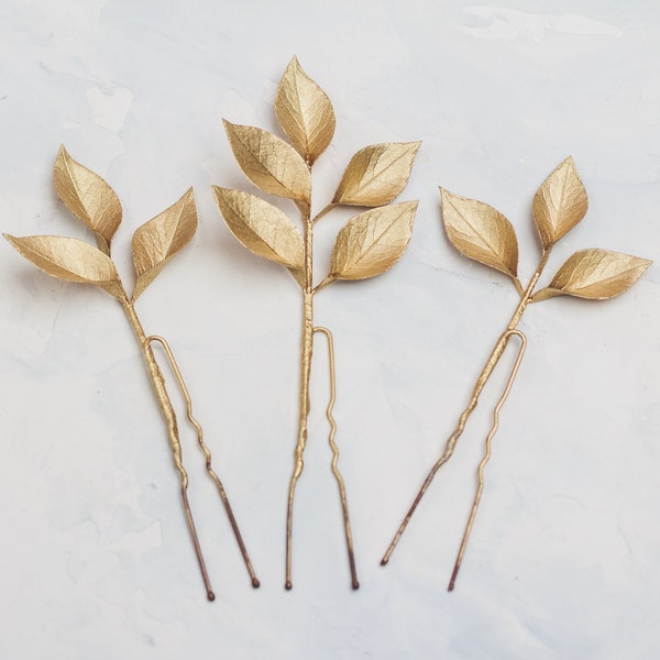 Gold leaf hair pins Bridal hair piece Fall Wedding hair accessory Rustic Botanical hairpiece Burnt orange Bridesmaids Floral bobby Pins