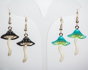 Mushroom earrings Cottagecore earrings Goblincore jewelry Fairy forest earrings Weird quirky earring Funny witch gift Black amanita mushroom