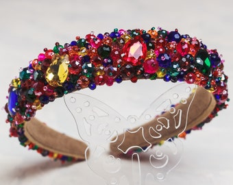 Baroque headband Beaded headbands for women Colorful Jewelled Rainbow hairband Bridal dolce tiara Red Blue Green Wedding hair accessories