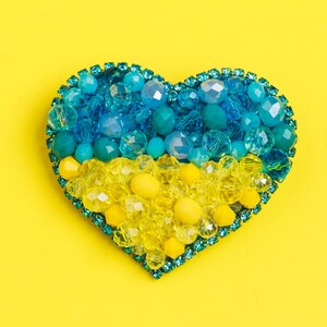 Ukrainian flag heart brooch Stand with Ukraine Ukranian seller shop owner Needle embroidery brooch Christmas gift