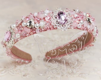 Alice Band Hairband Stunning Jewelled Baby Pink Embellished Headband Alice Band Hairband Stunning Jewelled Baby Pink Embellished Headband