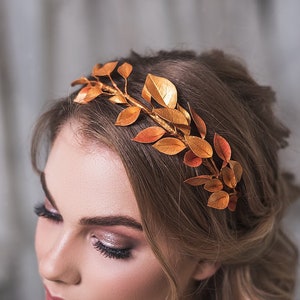 Laurel leaf tiara Greek goddess crown Silver crown Bridal side headband Woodland hair piece Grecian Gold Leaf Headpiece Floral wedding tiara