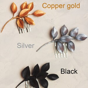 Gold hair accessories Floral comb Leaf hair piece Bridal headpiece Fall Wedding hair comb Rustic Flower Rose Gold Bridesmaids hair piece image 3