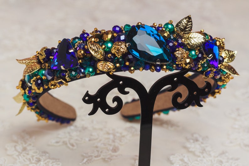 Embellished headband Navy blue Beaded headbands for women Etsy