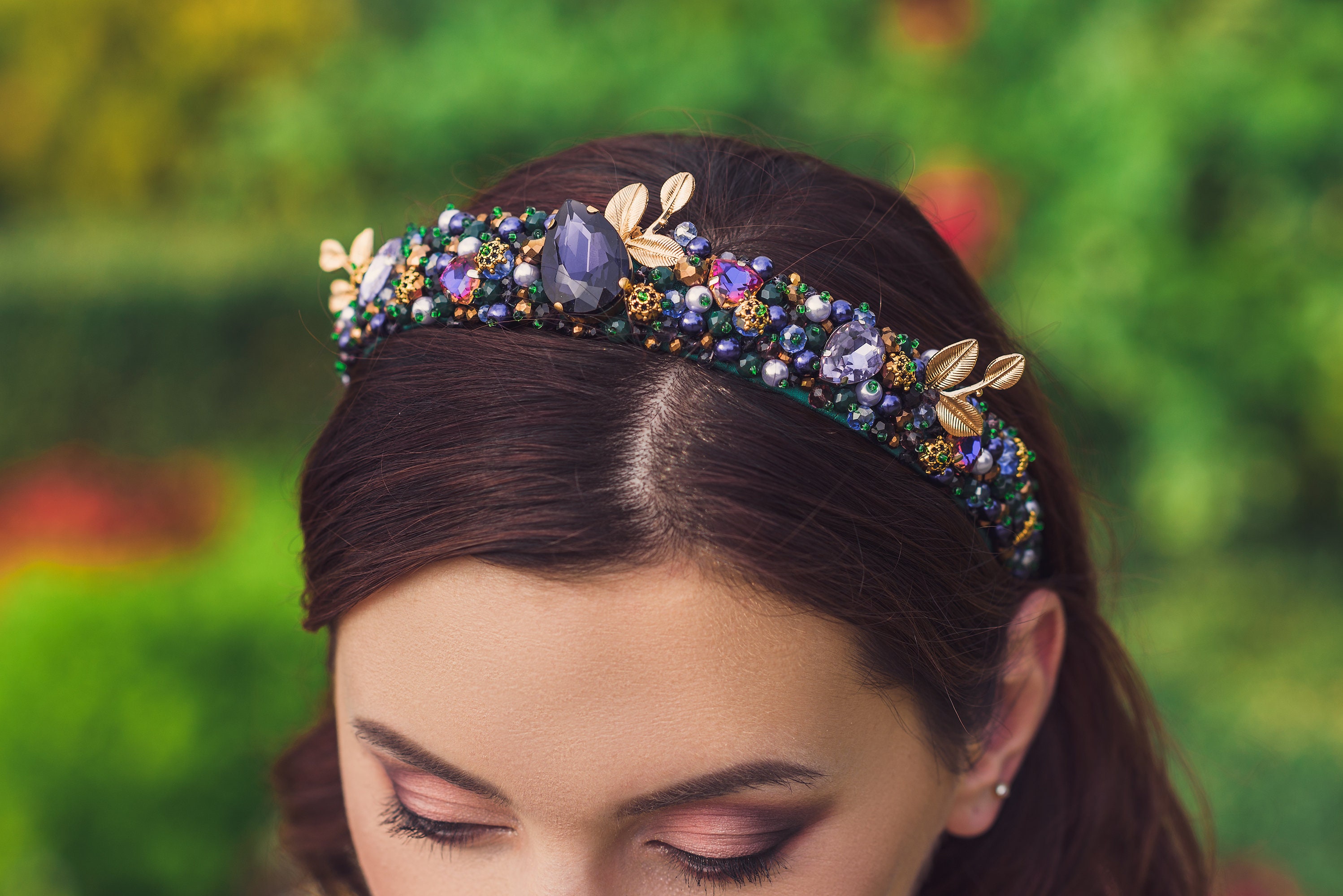 Women Baroque Rhinestone Headband Flower Embellished Hair Band Hair Accessories 