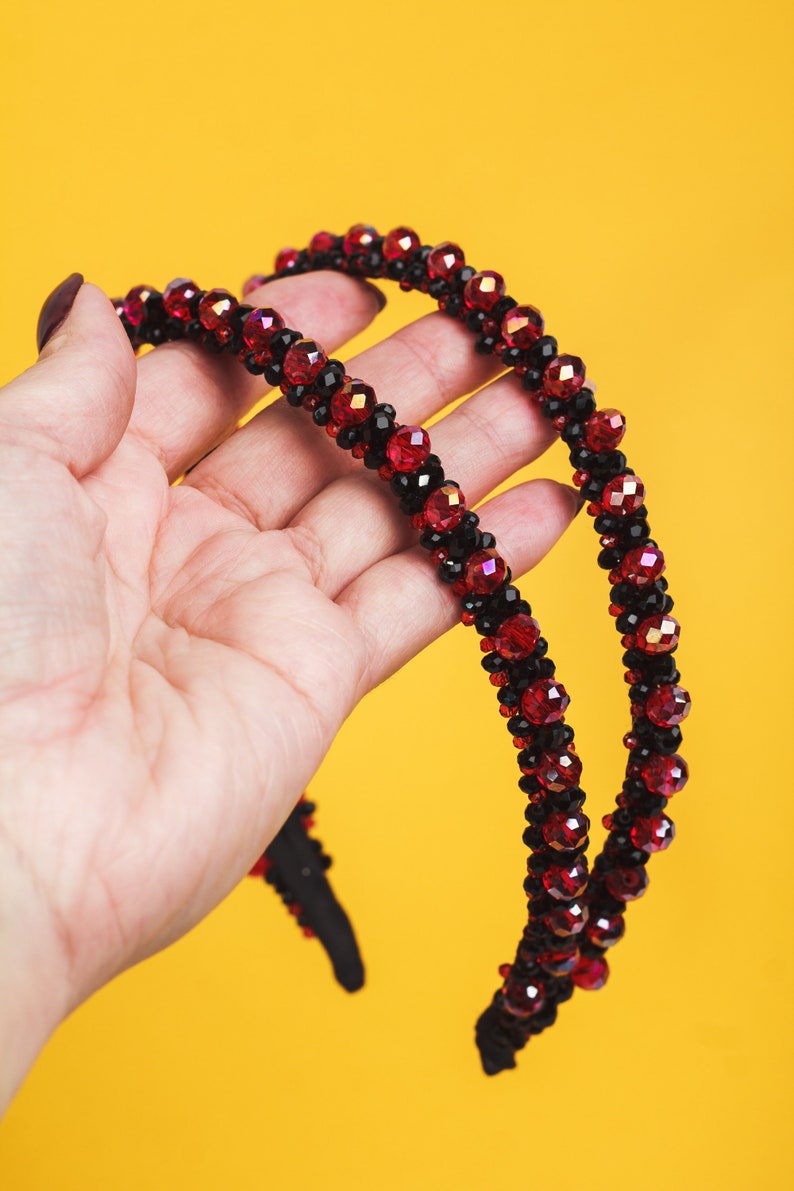 Embellished Headband Black Red Jeweled Headbands for Women Etsy
