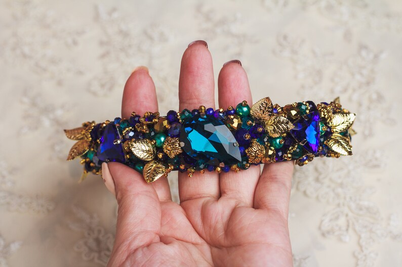 Embellished headband Navy blue Beaded headbands for women Etsy