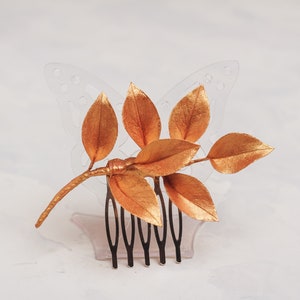Gold hair accessories Floral comb Leaf hair piece Bridal headpiece Fall Wedding hair comb Rustic Flower Rose Gold Bridesmaids hair piece image 6