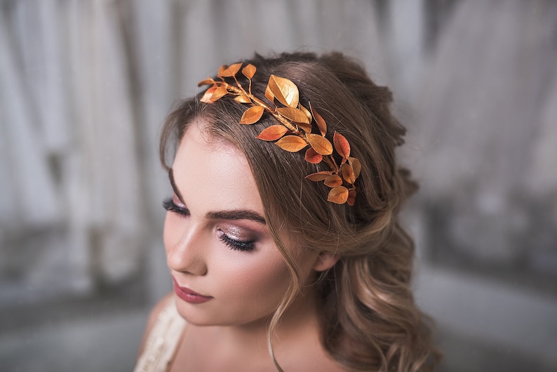 Laurel leaf tiara Greek goddess crown Silver crown Bridal side headband Woodland hair piece Grecian Gold Leaf Headpiece Floral wedding tiara image 1